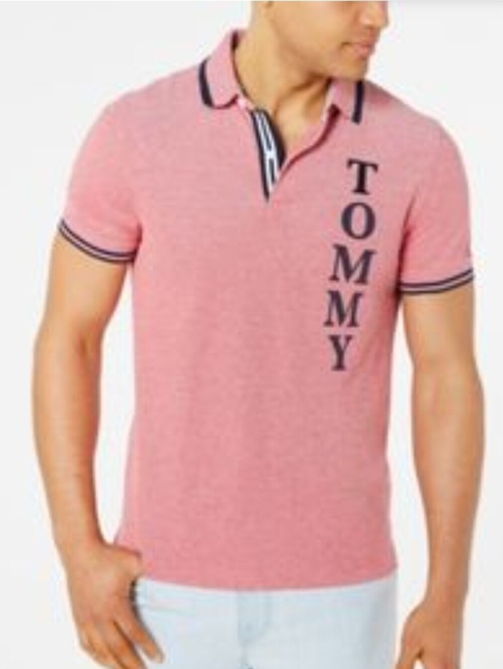 Tommy Hilfiger Men's Brick Red Polo with Vertical TOMMY Logo